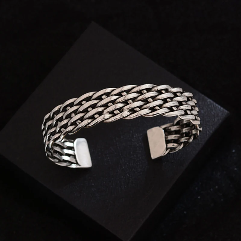 Фото Foxanry Weave Twist геометрический широкий браслет-манжета для женщин пары этнические простые модные индивидуальные винтажные вечерние ювелирные изделия подарки №3