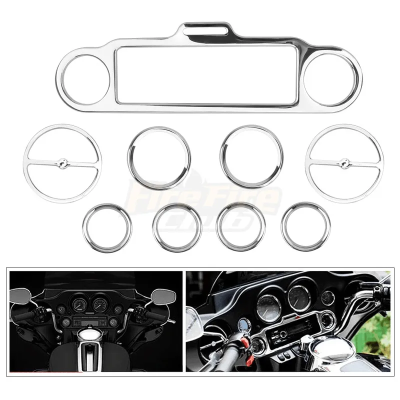 

Motorcycle Accent+Speedometer+Speaker Trim Ring Set Chrome For Harley Touring Electra Street Glide 1996-2013