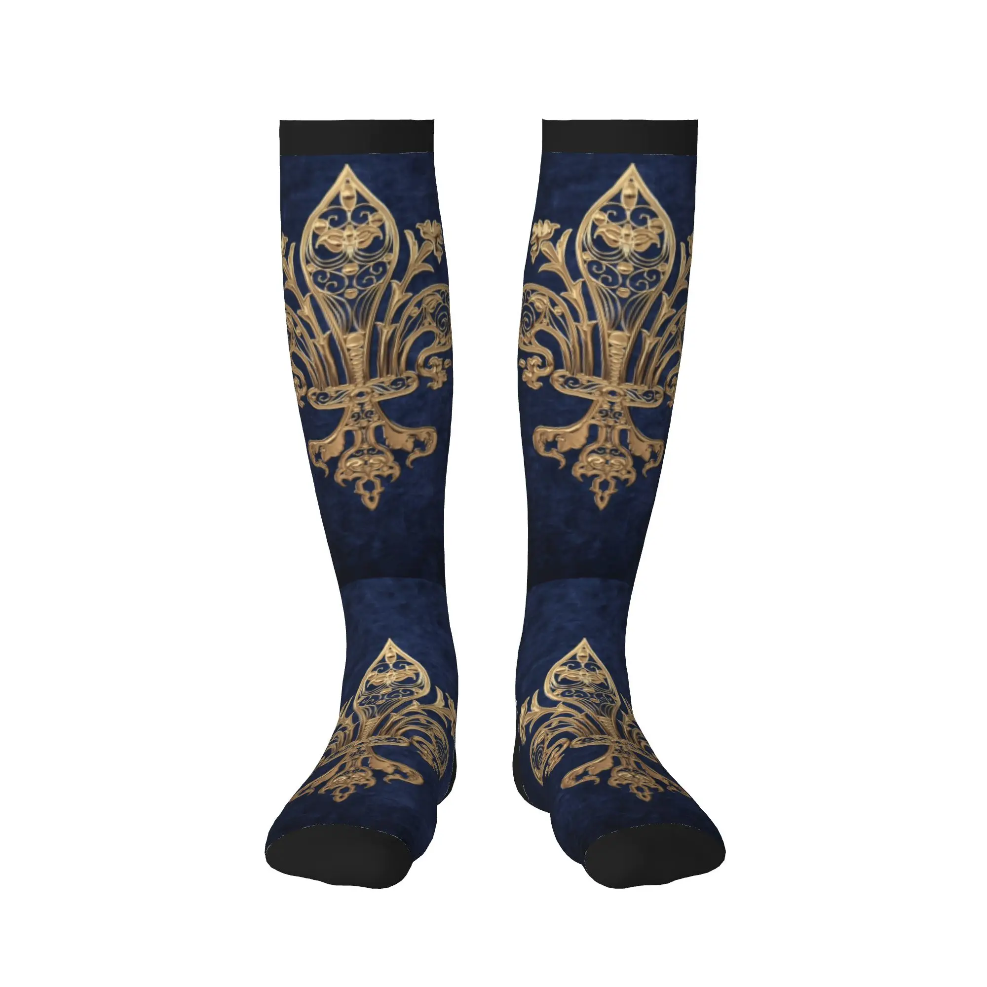 Фото Носки Harajuku Gold Filigree Fleur De Lis, женские теплые компрессионные носки с принтом Fleur-De-Lys Lily Flower Football Sports №2