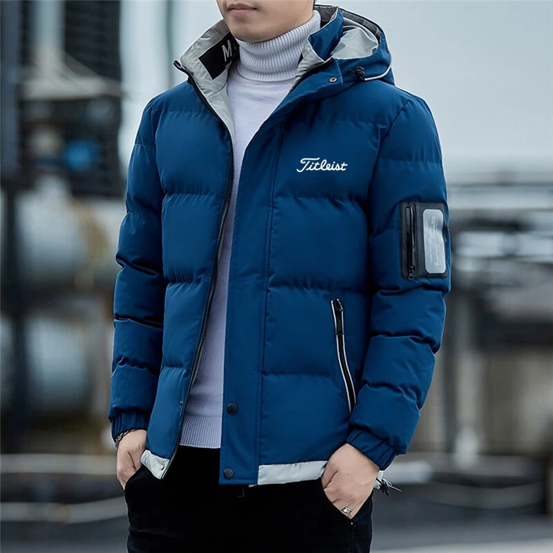 

Korean High Quality Fashion Golf Jacket Men Cotton Padded Jacket Hooded Jacket Streetwear Thicken Warm Coat Men Casual Clothes