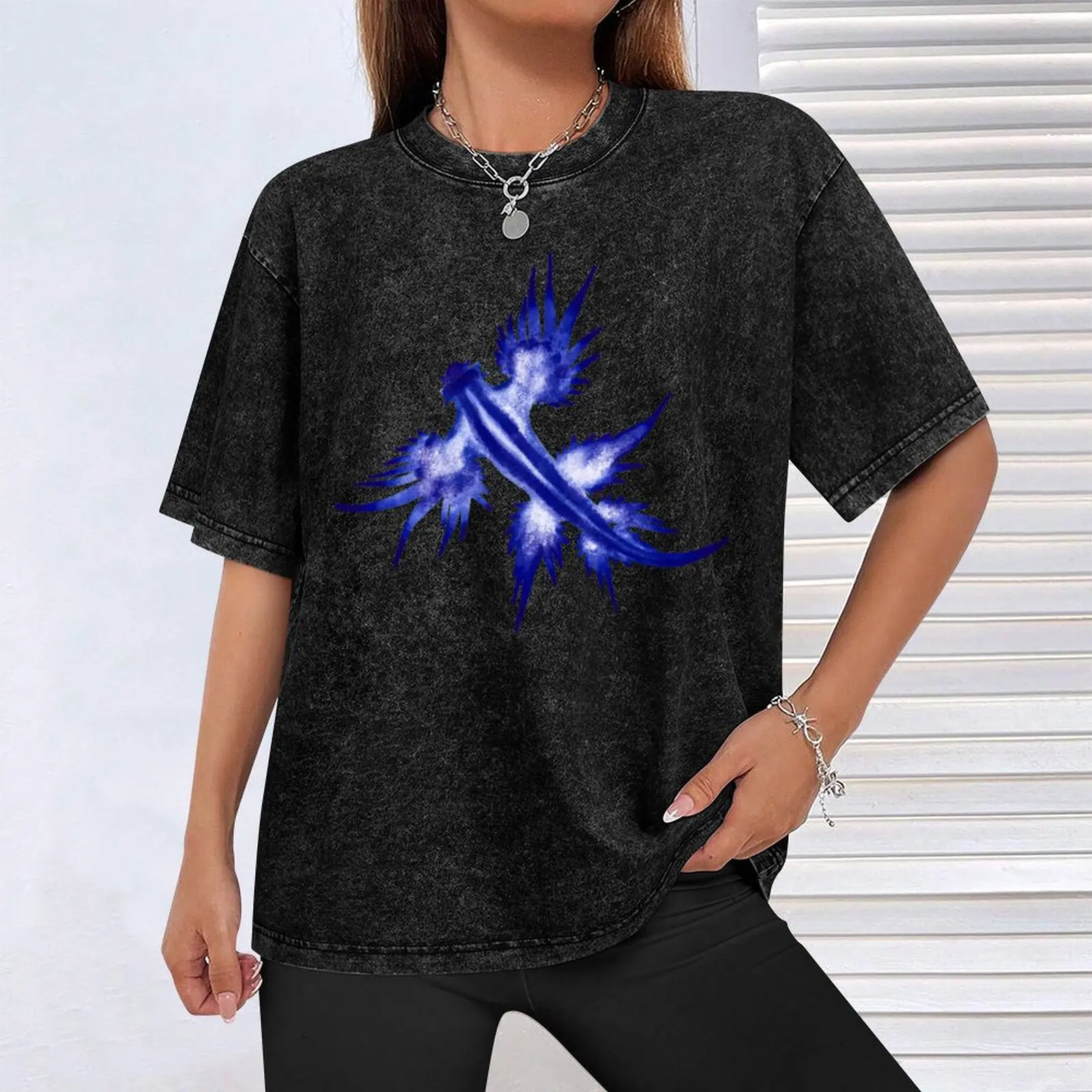 Мужская футболка с рисунком голубого дракона и моря