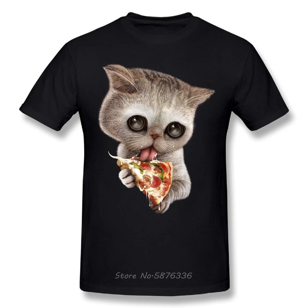 Футболка мужская хлопковая с 3D-принтом кота и пиццы милая дизайнерская рубашка в