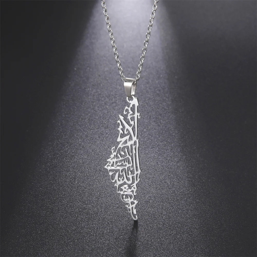 

EUEAVAN Fashion Israel Palestine Map Pendant Neckalce Stainless Steel Country Arabic Necklaces Amulet Party Jewelry Women Men