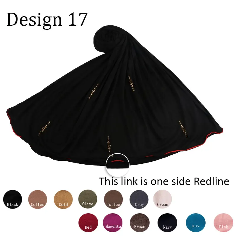 one side Redline D17  Cotton Muslim Headscarf Jersey Hijab Wrap Scarf Islamic Women Turban Head Shawls