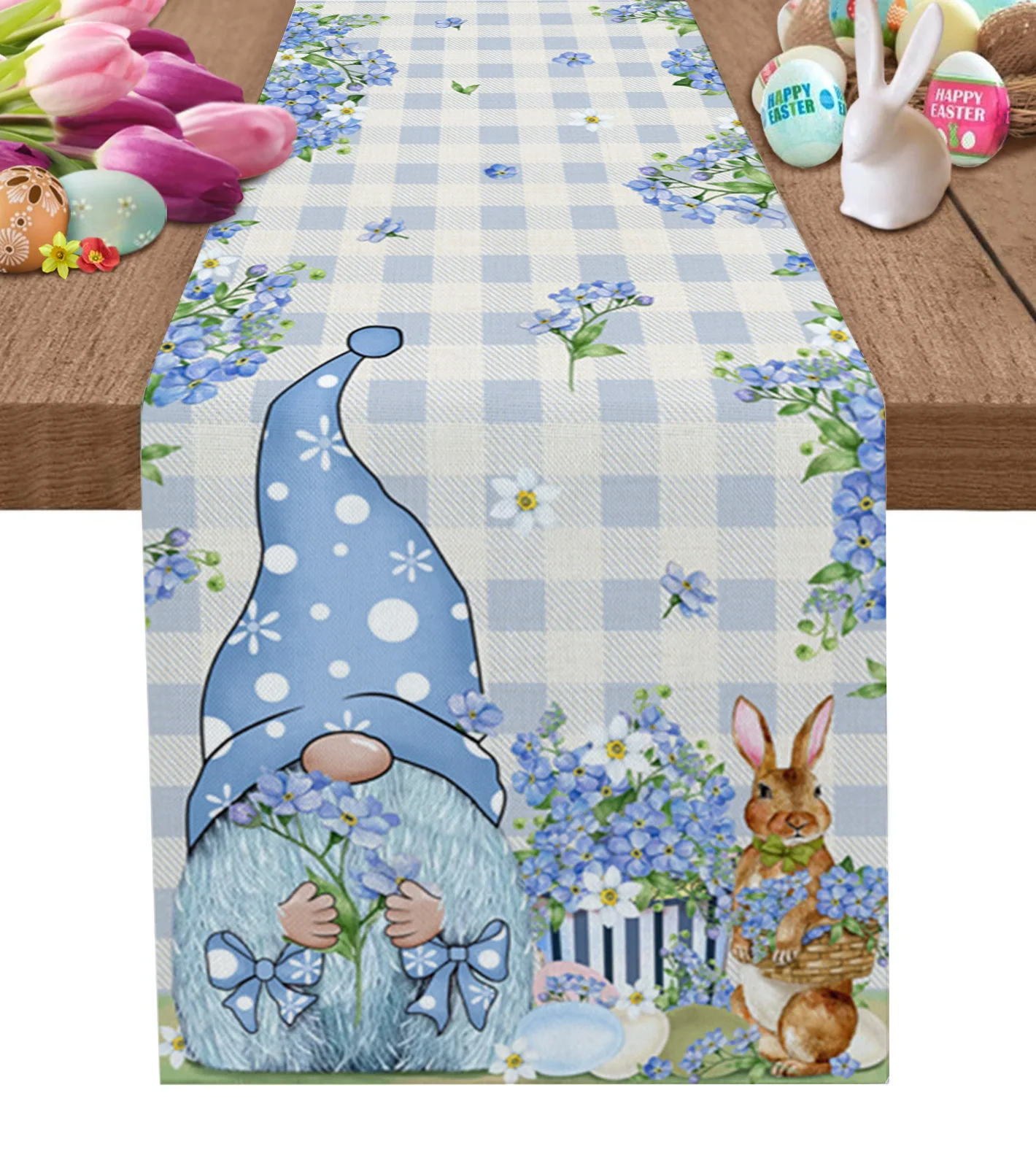 

Пасхальные украшения 2023, Пасхальный кролик, синий цветок, карликовое яйцо, Настольная дорожка для кухни, обеденного стола, коврики, украшение вечерние ринки и свадьбы