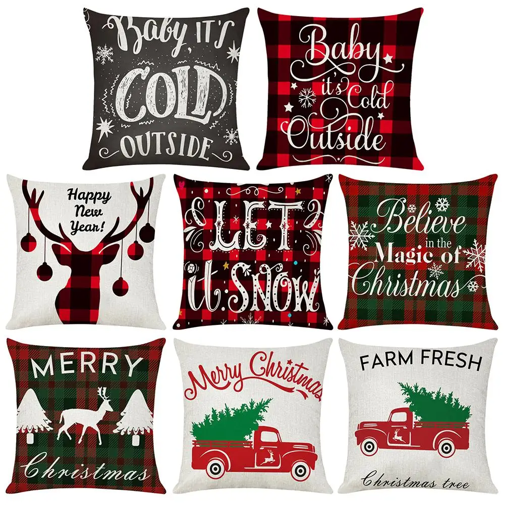 

Linen Christmas Pillowcase Snowflake Tree Deer Sofa Cushion Throw Pillow Case Cover Living Room Home Decorative Textile
