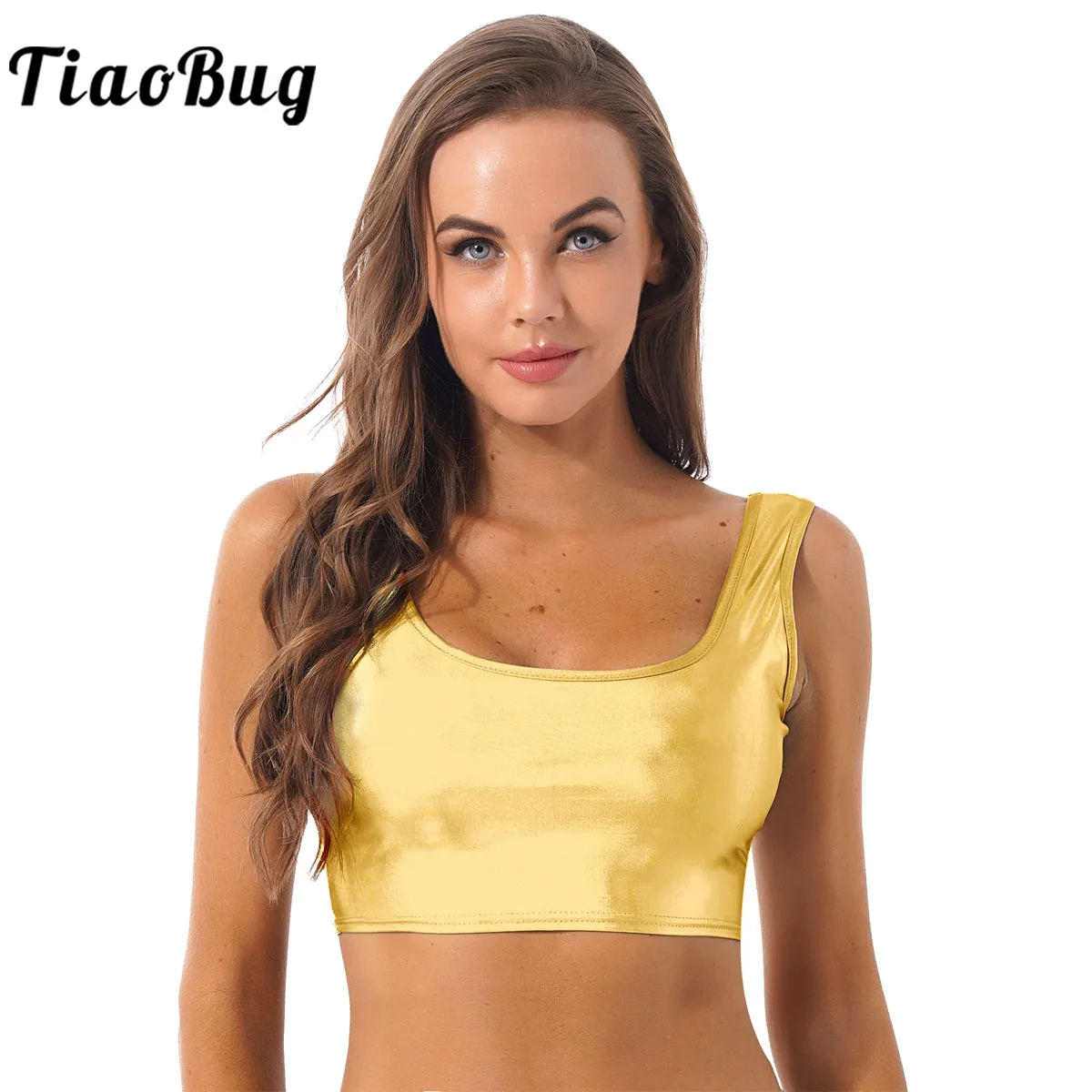 

Women Holographic Bralette Crop Top Sexy Sleeveless Metallic Shiny Tank Vest Top Camis Festival Rave Party Clubwear