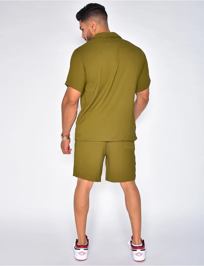 New Solid Color Cotton Hemp Men's Short Sleeve Top and Shorts Light and Breathable 2-Piece Summer Simple Casual Street Suit Men