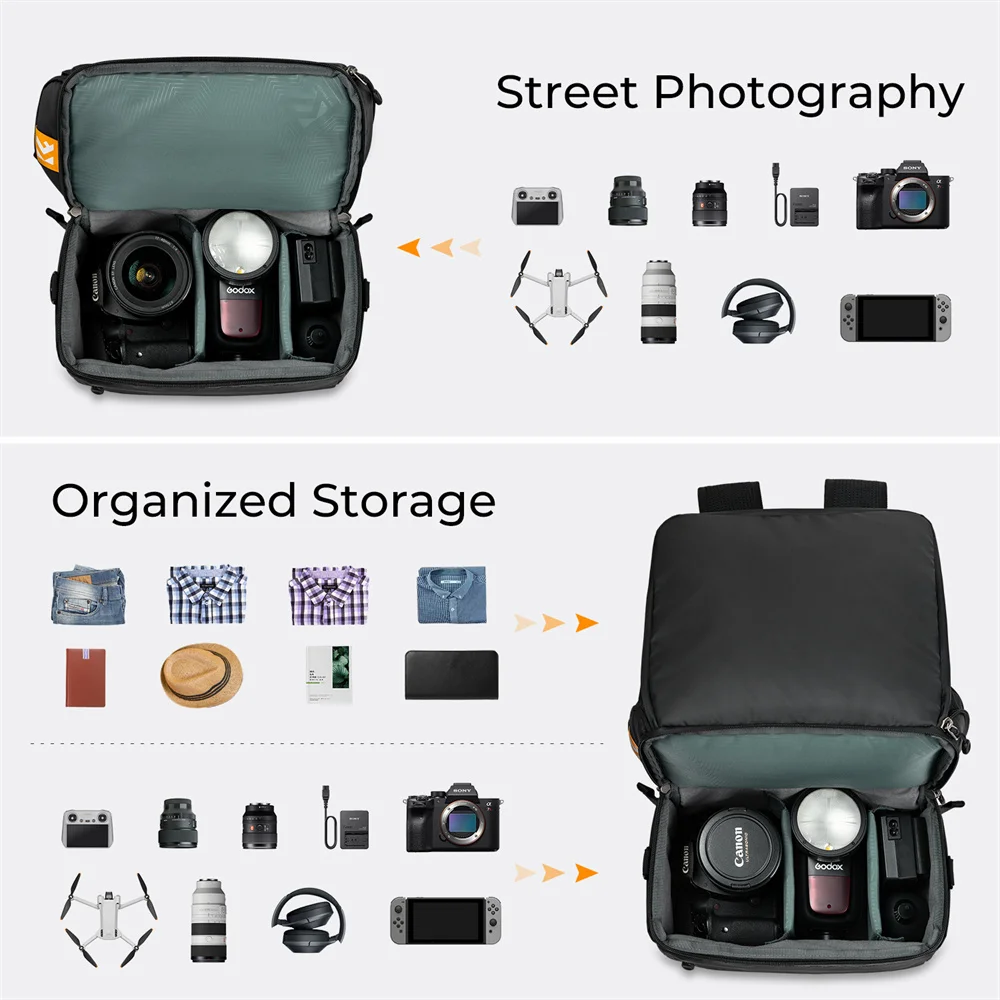 Фото Рюкзак K & F Concept 22L для фотоаппарата, дорожная сумка через плечо для фотоаппарата, подходит для объективов камер Sony, Canon, Nikon, 2 в 1 №3