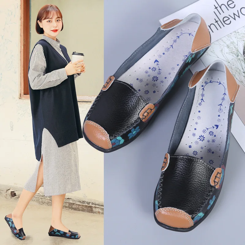 Genuine Leather Shoes Woman Fashion Summer Slip on Shoes for Women Comfortable Footwear Flats Casual Loafers Women Large Size 44