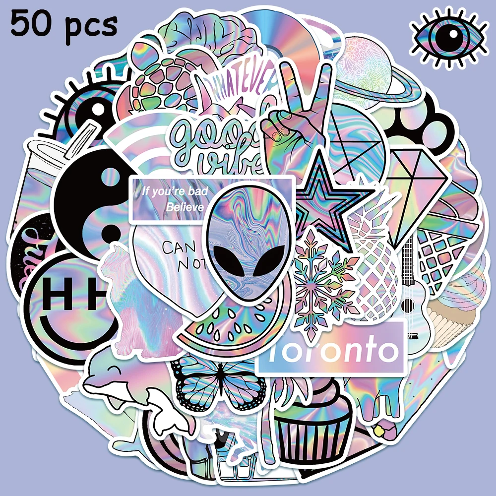 

10/50pcs Holographic Laser Cartoon VSCO Stickers Cool DIY Decals Luggage Guitar Skateboards Fridge Stationery Graffiti Stickers