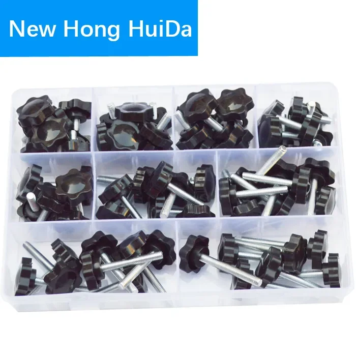 

M5 M6 M8 Thread Star Shape Clamping Handle Bolt Knob Tightening Screw Industry Equipment Plastic Carbon Steel Assortment Kit
