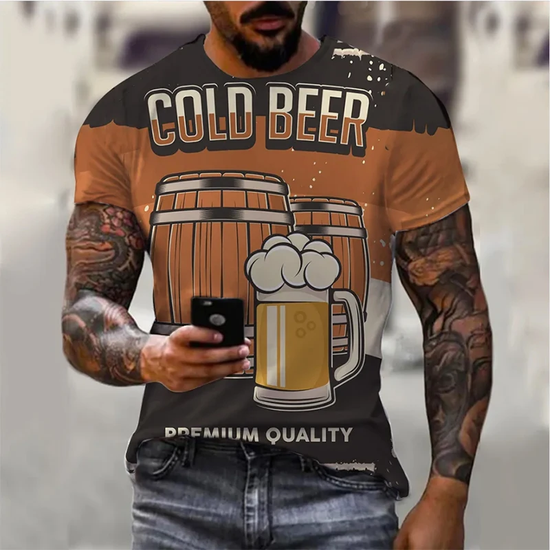 

Vintage T Shirt For Men Beer Printed Short Sleeve Casual O-neck Beer Festival Clothes Summer Trend Tops Tees Oversized T-shirts