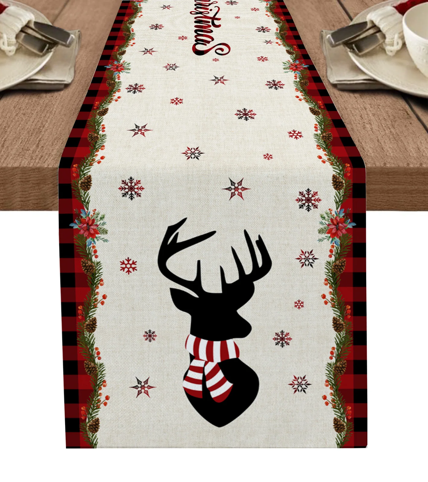 

Рождественский стиль, елка, лось, снежинка, клетчатый настольный флаг, украшение для семейвечерние НКИ, свадьбы, настольный флаг, Рождествен...