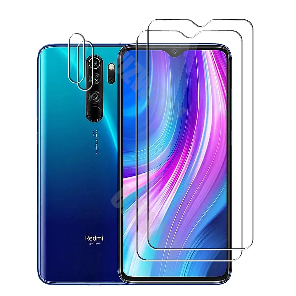 

For Xiaomi Redmi Note 8 Pro / Note 8T Note 8 2021 2pcs Camera Lens Film & 2pcs Protective Screen Protectors Tempered Glass