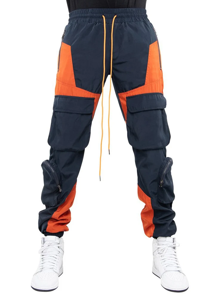 

New Men's Woven Stitching Color Multi-pocket Cargo Trousers Beam Mouth Sports Leisure