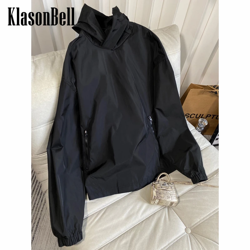 

10.14 KlasonBell Letter Embroidery Hooded Loose Black Hoodie Women