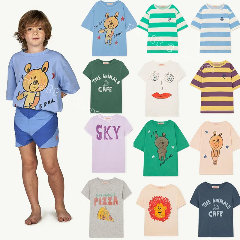 

EnkeliBB Toddler Fashion Clothes For Summer TAO Kids Brand Clothes Korean Kids Unisex Cartoon Bear Pattern Tees Boy Girl Brand