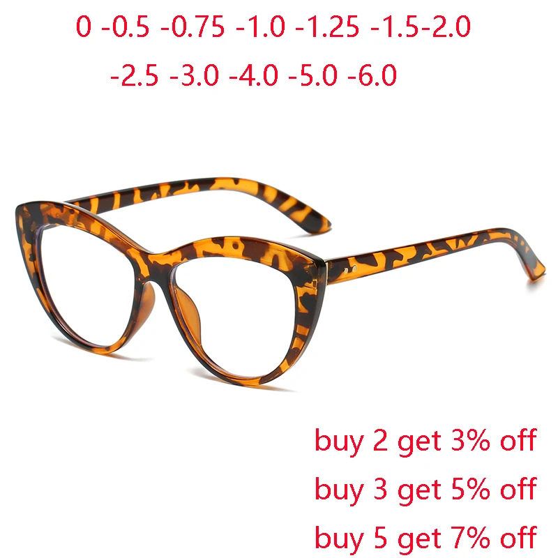 Anti Blue Light Cat Eye Myopia Glasses With Prescription Astigmatism  Plastic Frame Women Short-sight Eyewear 0 -0.5 -0.75 To -6