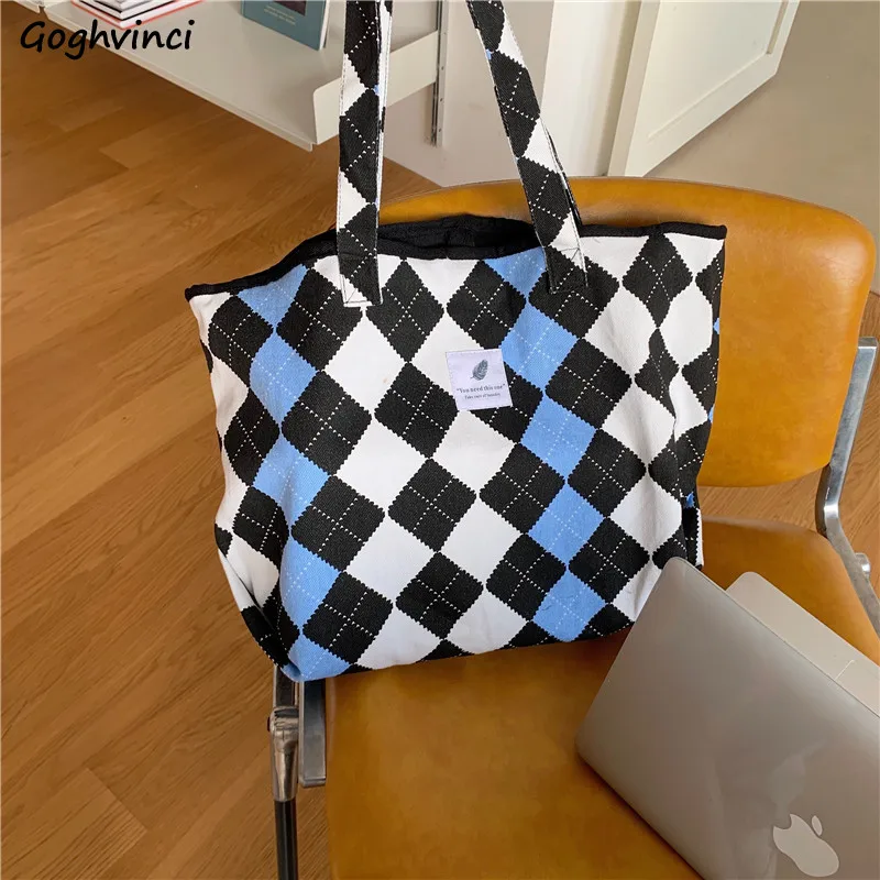 

Plaid Shoulder Bags Women Canvas Handbag Shopping Travel Large Capacity Bag Office Lady Elegant Streetwear Casual Tote Versatile