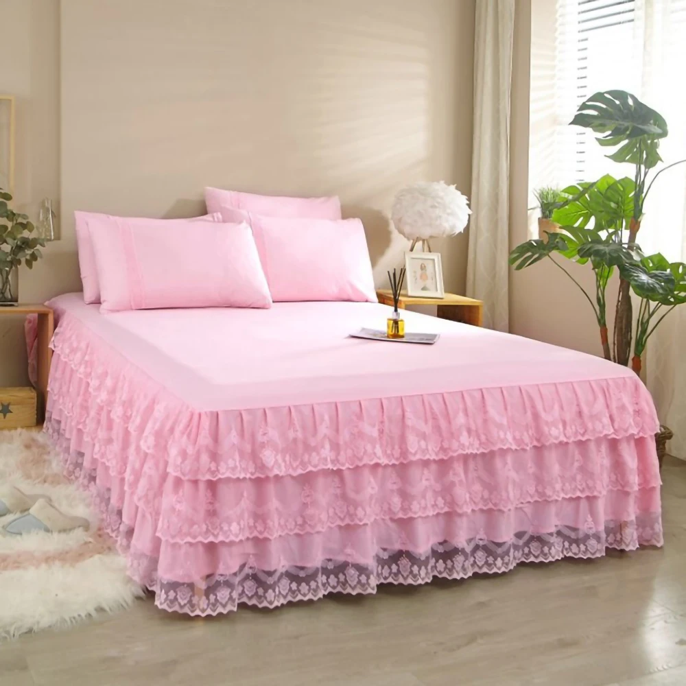 

Elegant Bedroom Lace Ruffle Bed Skirt Non-slip Mattress Cover Bed Skirt Cover 3 Layers Bed Skirt Bedspread Bedsheet Couvre Lit