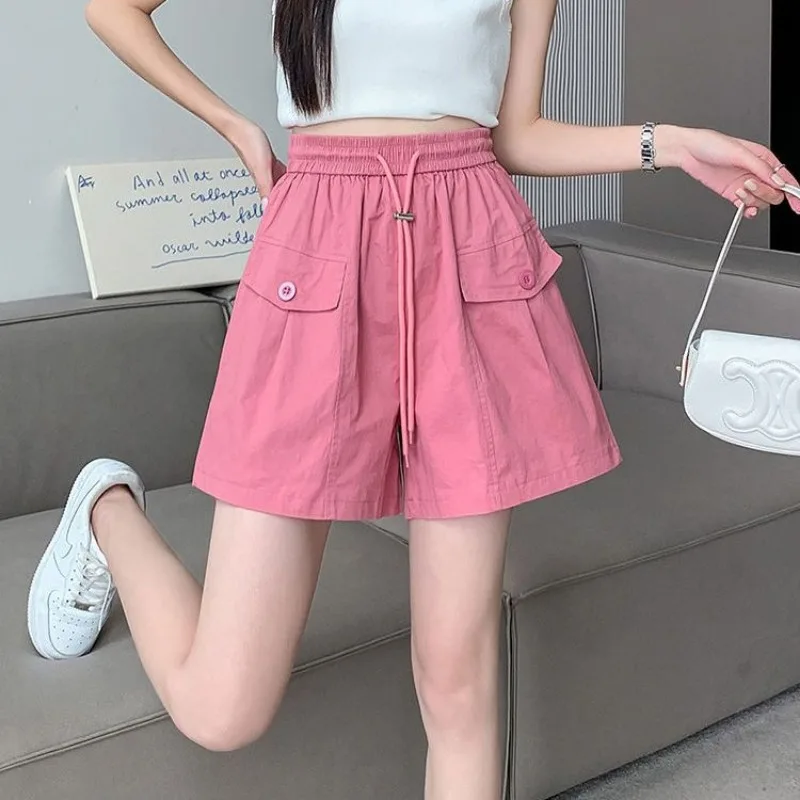 Шорты-карго женские с карманами широкие штаны уличная одежда розовые