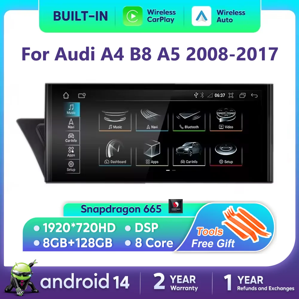 Для Audi A4 B8 A5 2008-2017 MMI 2G 3G Android 14 Беспроводной Carplay Авто Радио Экран Автомобильный