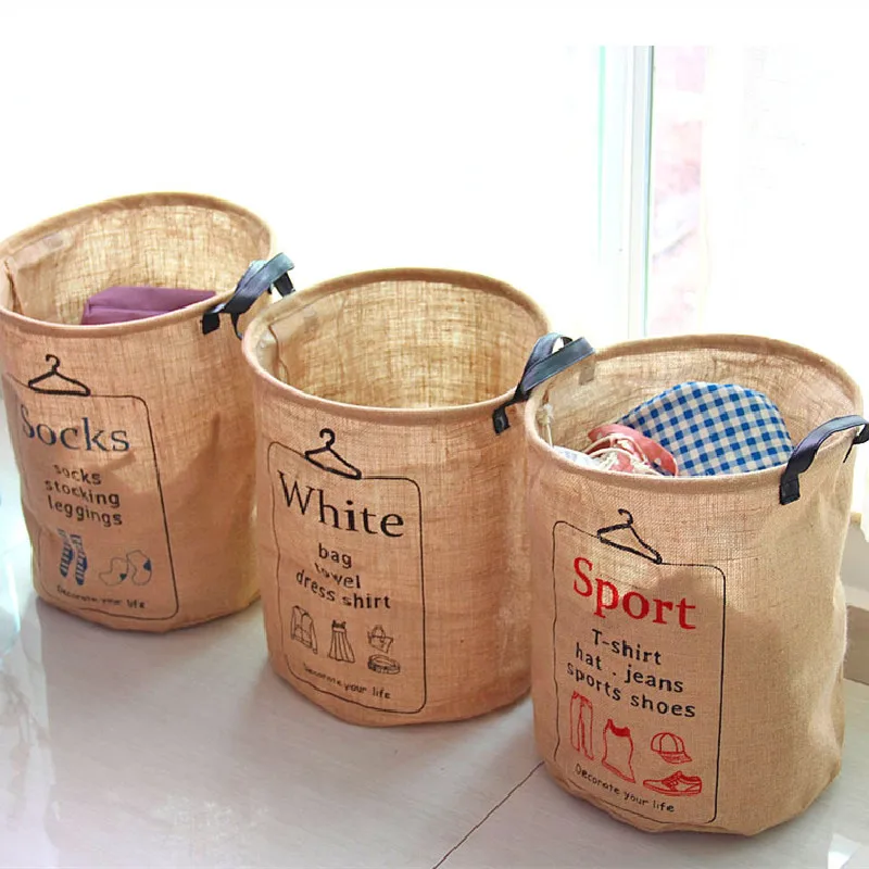 

Dirty Laundry Basket Jute Waterproof Storage Bucket Folding Desktop Sundries Socks Clothes Storage Basket Wall Cabinet Organizer