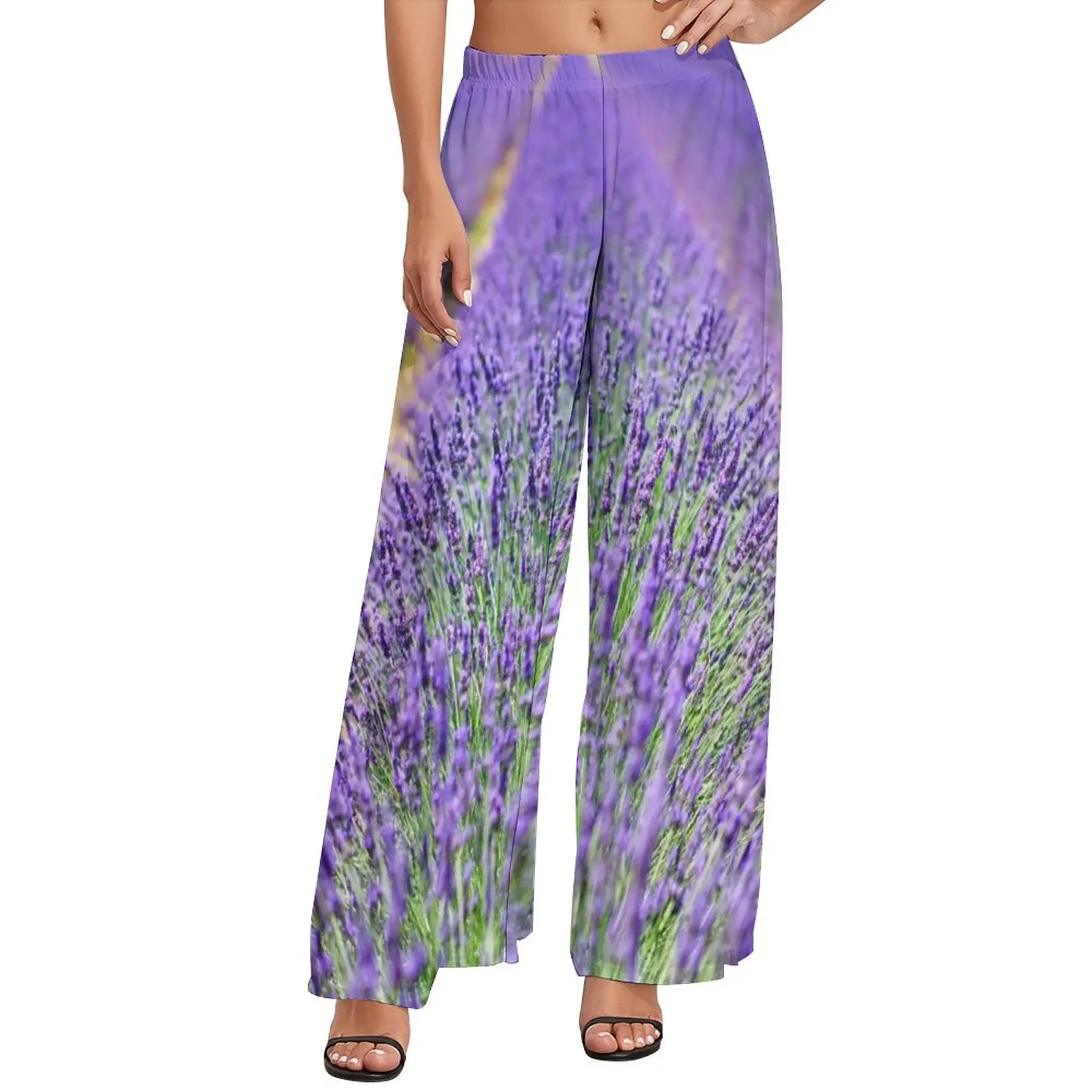 

Fields of Lavender Pants Womens Nature Purple Flowers Street Style Print Trousers Summer Oversize Office Wide Leg Pants Present