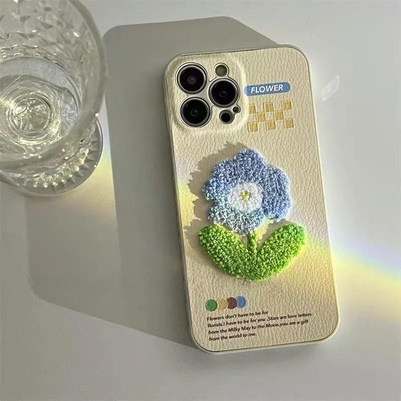 Iphone14/13/12/11pormax Mobile Phone Protective Case All-Inclusive Trendy Small Fresh Three-Dimensional Flower Plush Pattern