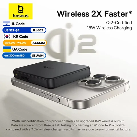 Baseus Magnetic Power Bank 22,5 Вт Тип C PowerBank Qi2 15 Вт Беспроводная зарядка Внешняя батарея для iPhone 16 15 14 13 Pro Max