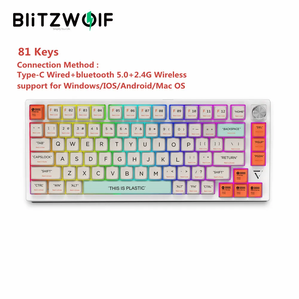 BlitzWolf BW-KB3 Wireless/Wired Hot Swappable Mechanical Keyboard RGB Backlit Bluetooth-Compatiable 2.4GType-C Wired Keyboards