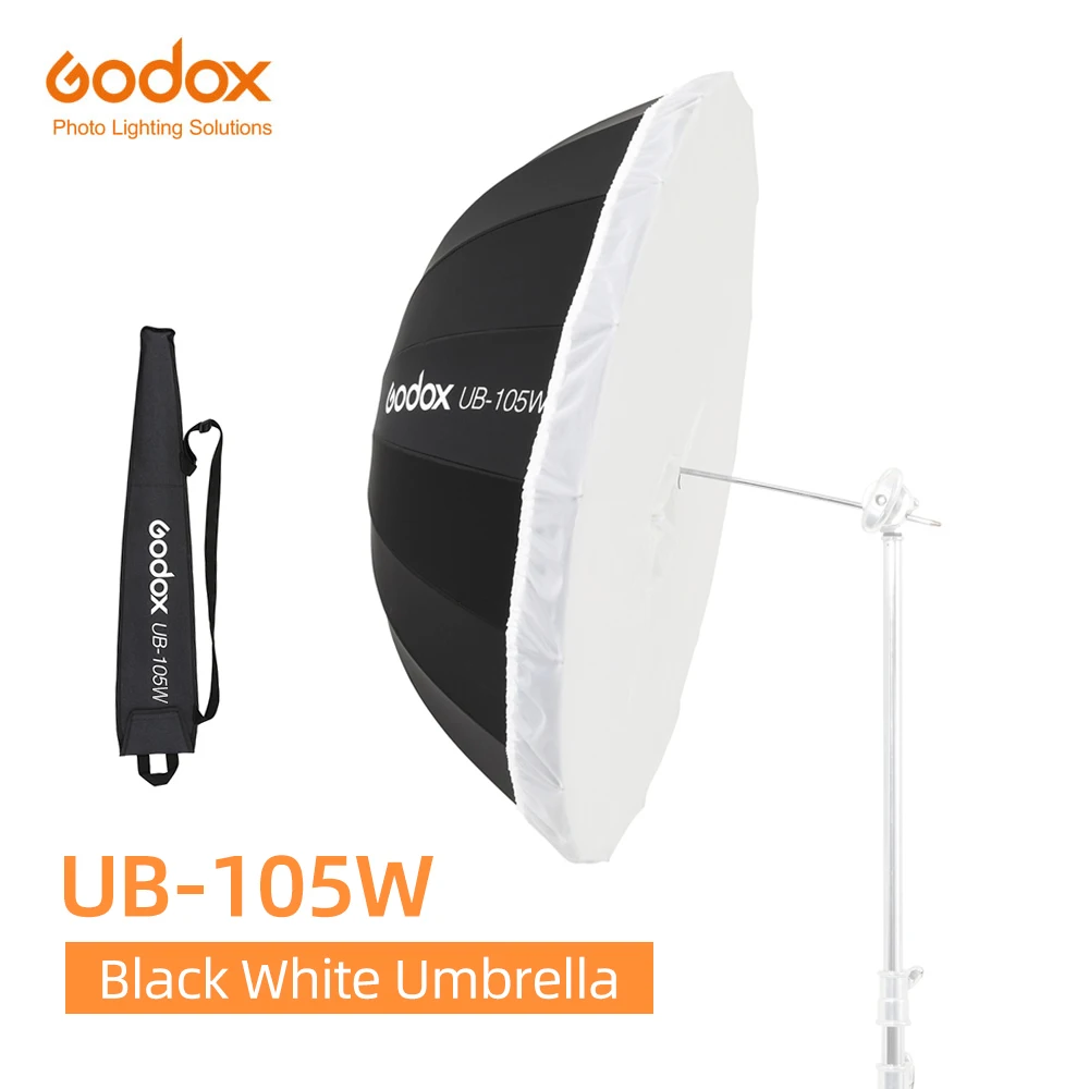 

Godox UB-105W 41in 105cm Parabolic Black White Reflective Umbrella Studio Light Umbrella with Black Silver Diffuser Cover Cloth