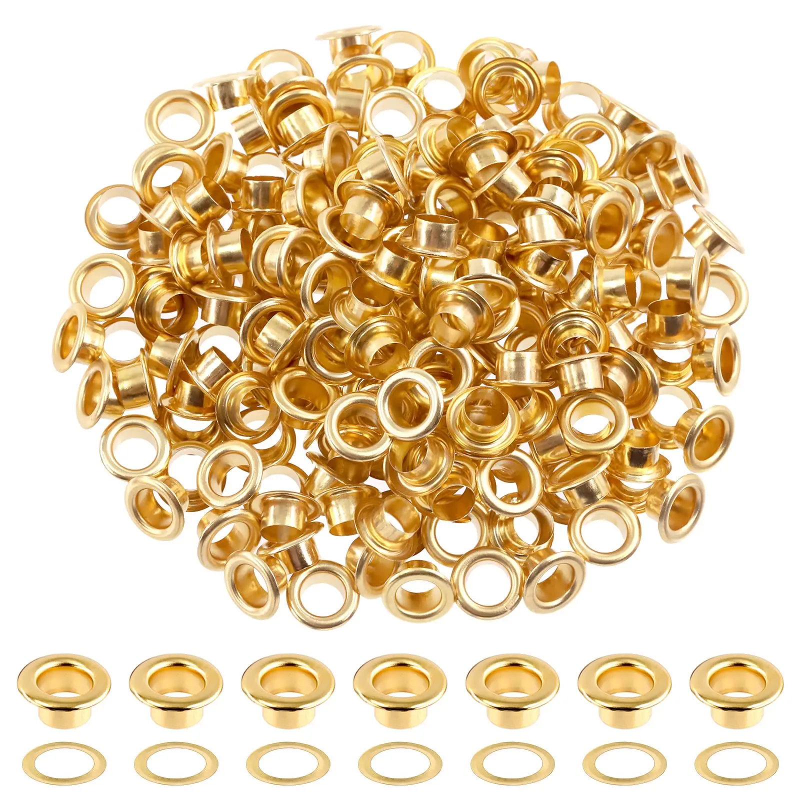 

Brass 100 Sets Gold Grommet Eyelets Metal Eyelets with Washers Assortment Kit, Hole Self Backing Eyelet for Bead Cores, Cloth
