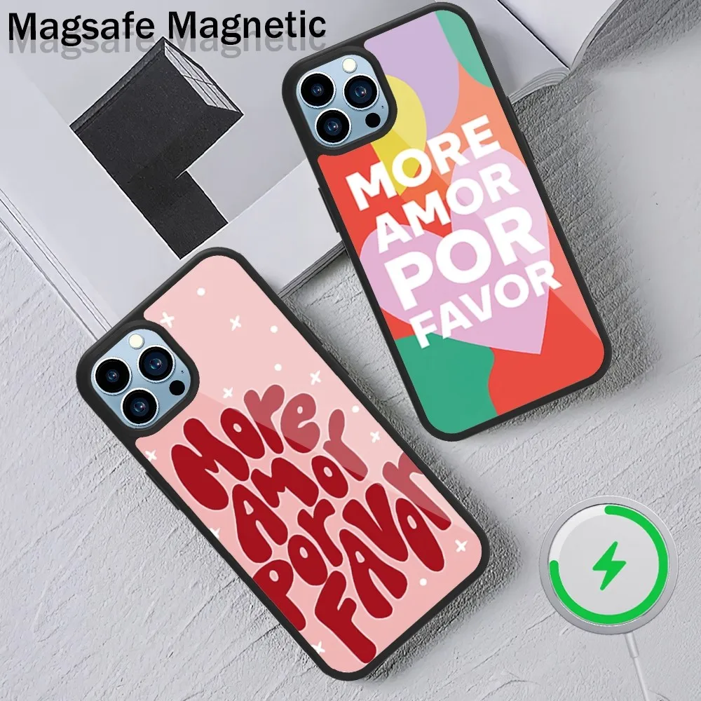 Красочный чехол для телефона Amor Por Favor iPhone 15 14 13 12 11 Plus Pro Max Magsafe с магнитной