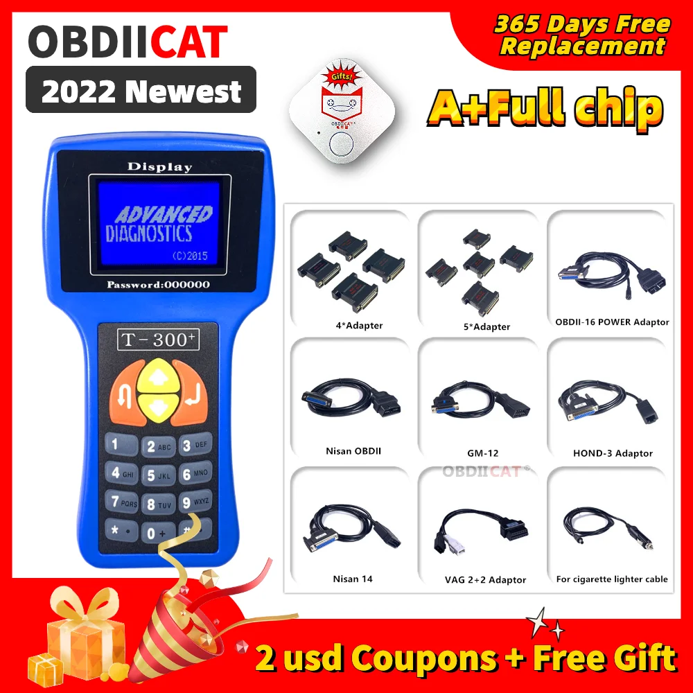 

OBDIICAT DHL T300 V21.9 Key Programmer English/Spanish T-300 Decoder T-Code Key Transponder Key Copy Tool For Universal Cars