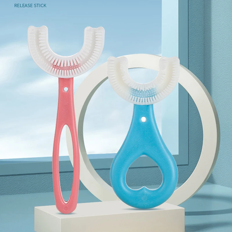 

Children Toothbrush 360 ° Silicone Handle U Shaped Toothbrush For Kids Oral Care Baby Teeth Brush Cleaning Brush 2-6Y