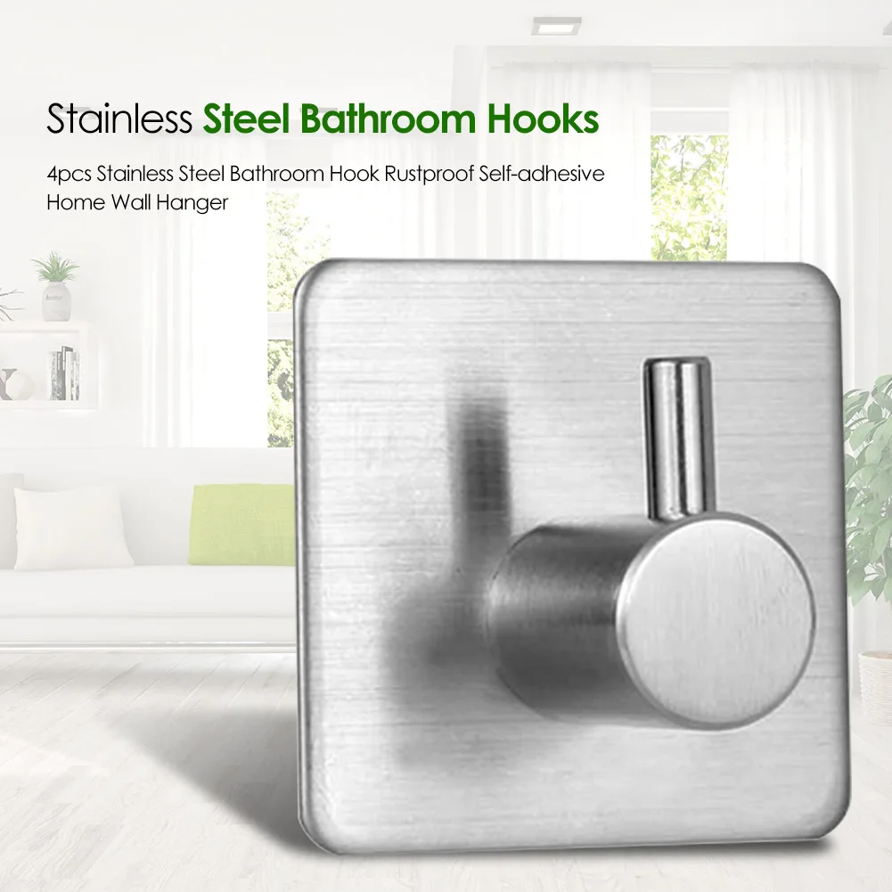 

4pcs Self-adhesive Bathroom Towel Hooks Multi-function Durable Strong Practical Water Oil Proof House Clothes Hat Hanger