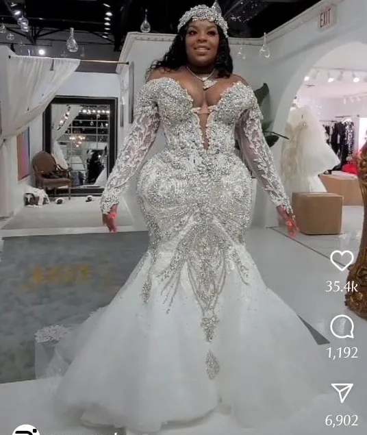 

Роскошные свадебные платья ручной работы Haute Couture с открытыми плечами, блестками и бисером, 2022