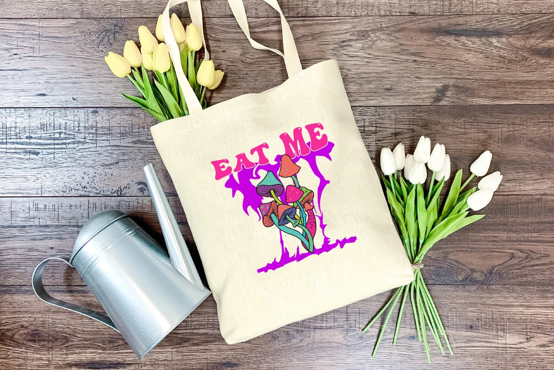 

eat me canvas tote bag Aesthetic women Magic Mushroom Botanical shopping bags