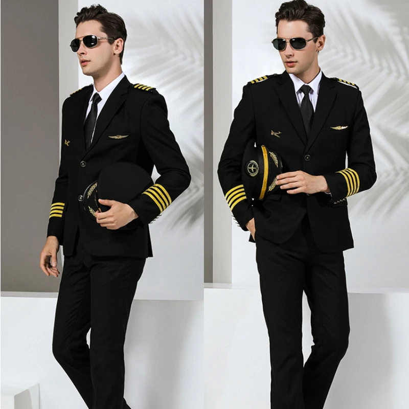 Pilot Uniform Captain Jacket Pants Aviation Air Force Stage Show Costumes Security Overalls Work Clothes Pilot Suit Costume