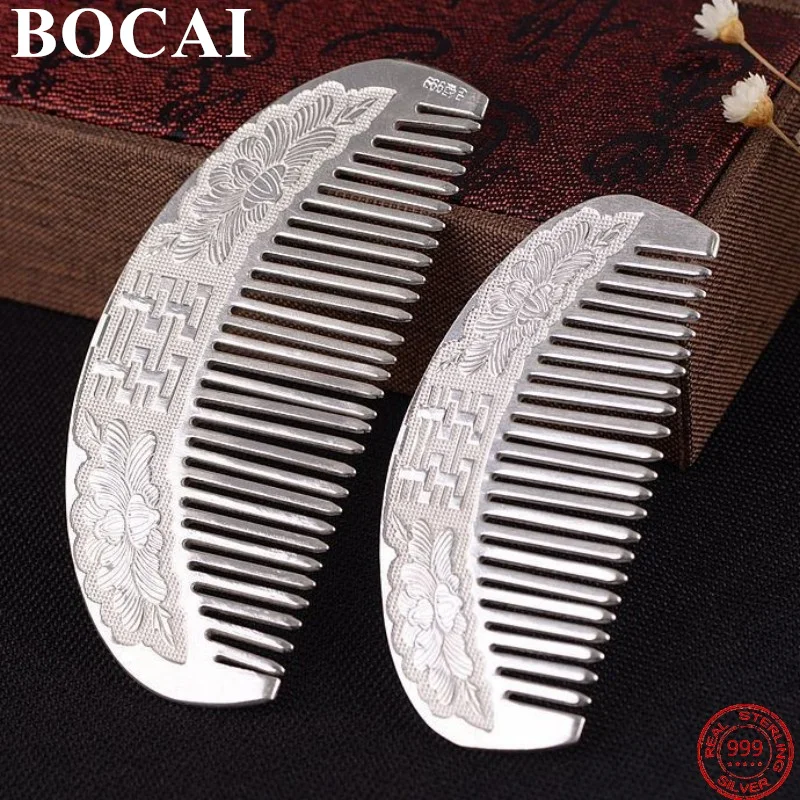 

BOCAI S990 Sterling Silver Combs Peony Pattern Flying Hairwear 2021 New Fashion Pure Argentum Women's Charm Ornaments Jewelry