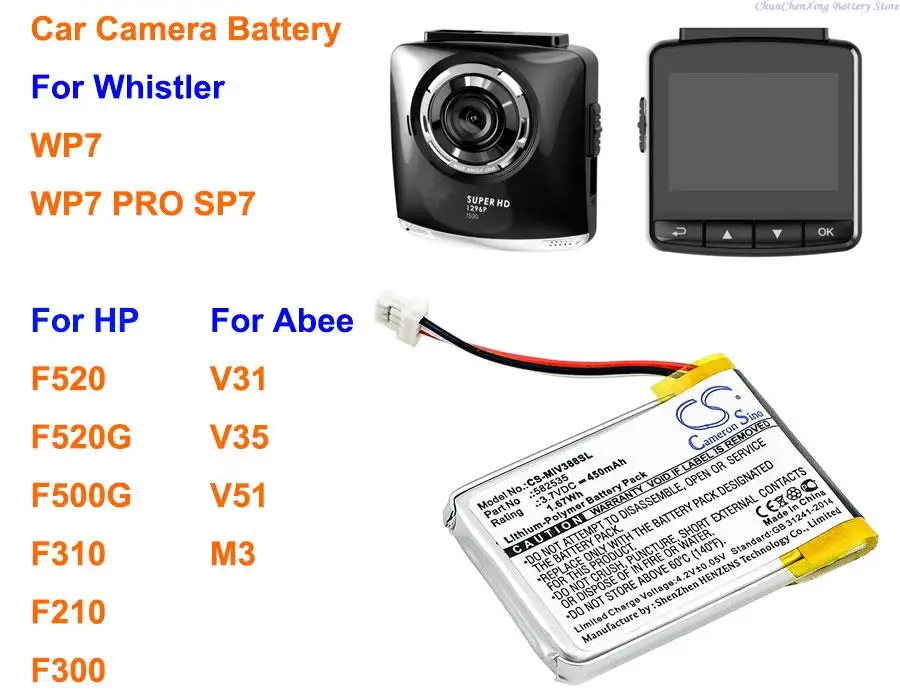 

450mAh Battery for Whistler WP7, WP7 PRO SP7, For HP F520, F520G, F500G, F310, F210, F300, For Abee V31,V35,V51,M3