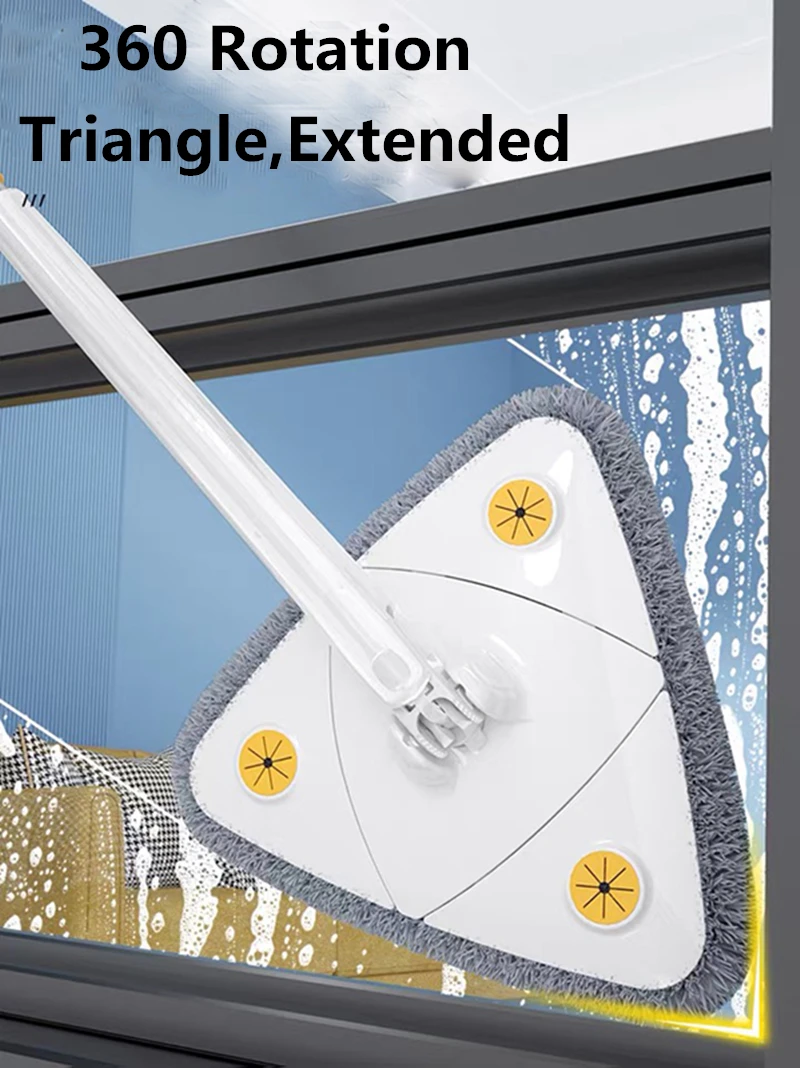 360-Degree Twist Squeeze Wringing XType Extended Triangle Mop for Versatile Household Cleaning: Windows, Glass, Toilets, Bathrooms, Floors, and Ceilings- Including Dusting Feature 360-Degree Twist Squeeze Wringing XType Extended Triangle Mop for Versatile Household Cleaning: Windows, Glass, Toilets, Bathrooms, Floors, and Ceilings- Including Dusting Feature