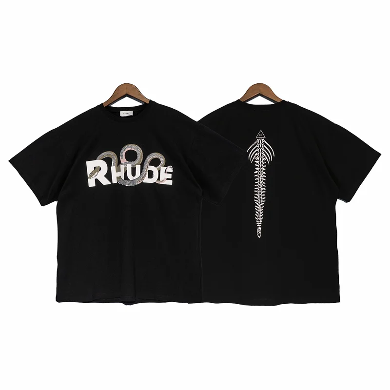

RHUDE High Street Washed Old Retro Cobra Print Tide Brand Men's and Women's Short-sleeved T-Shirts New Couple Tee
