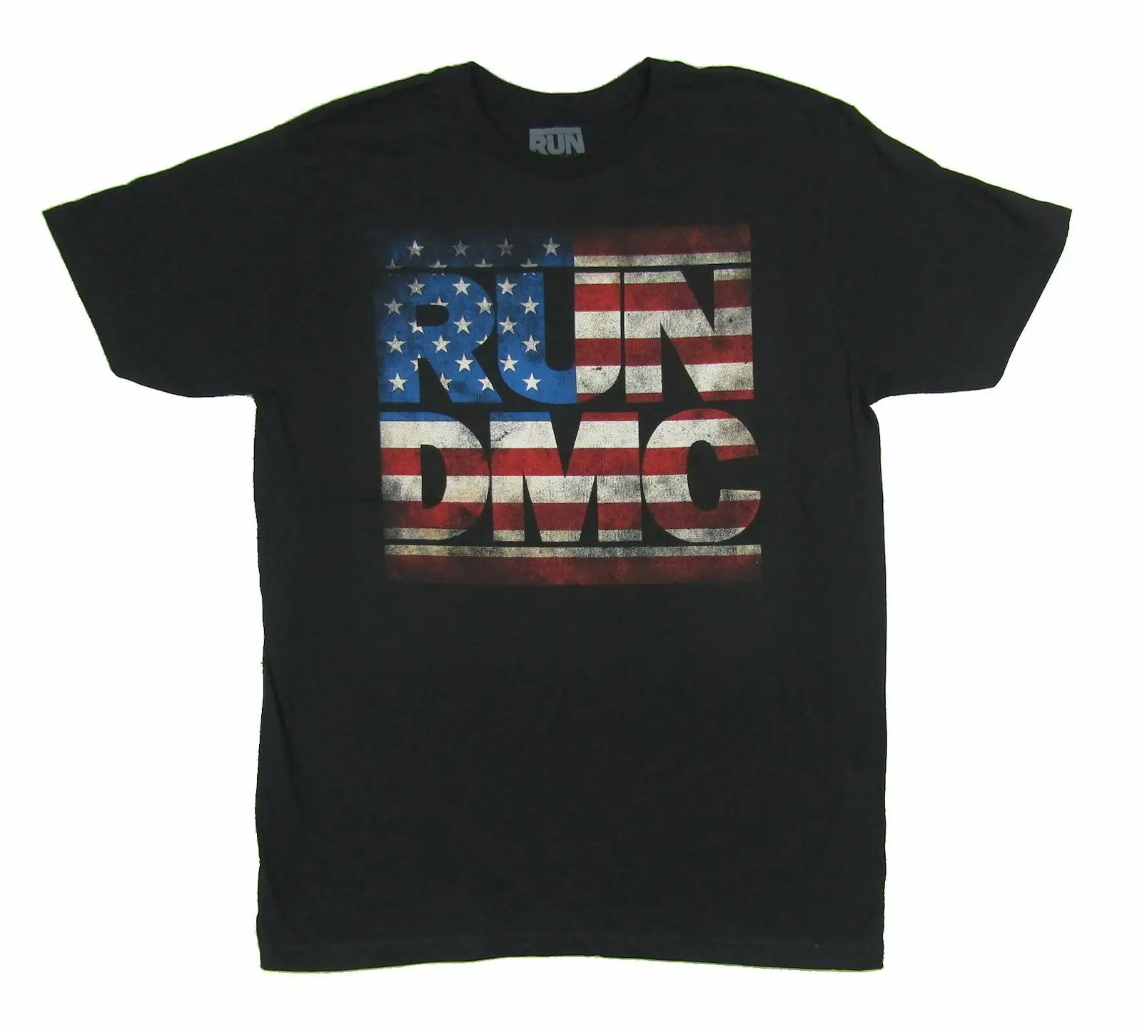

Run DMC American Logo USA Flag Image Black T Shirt New Merch