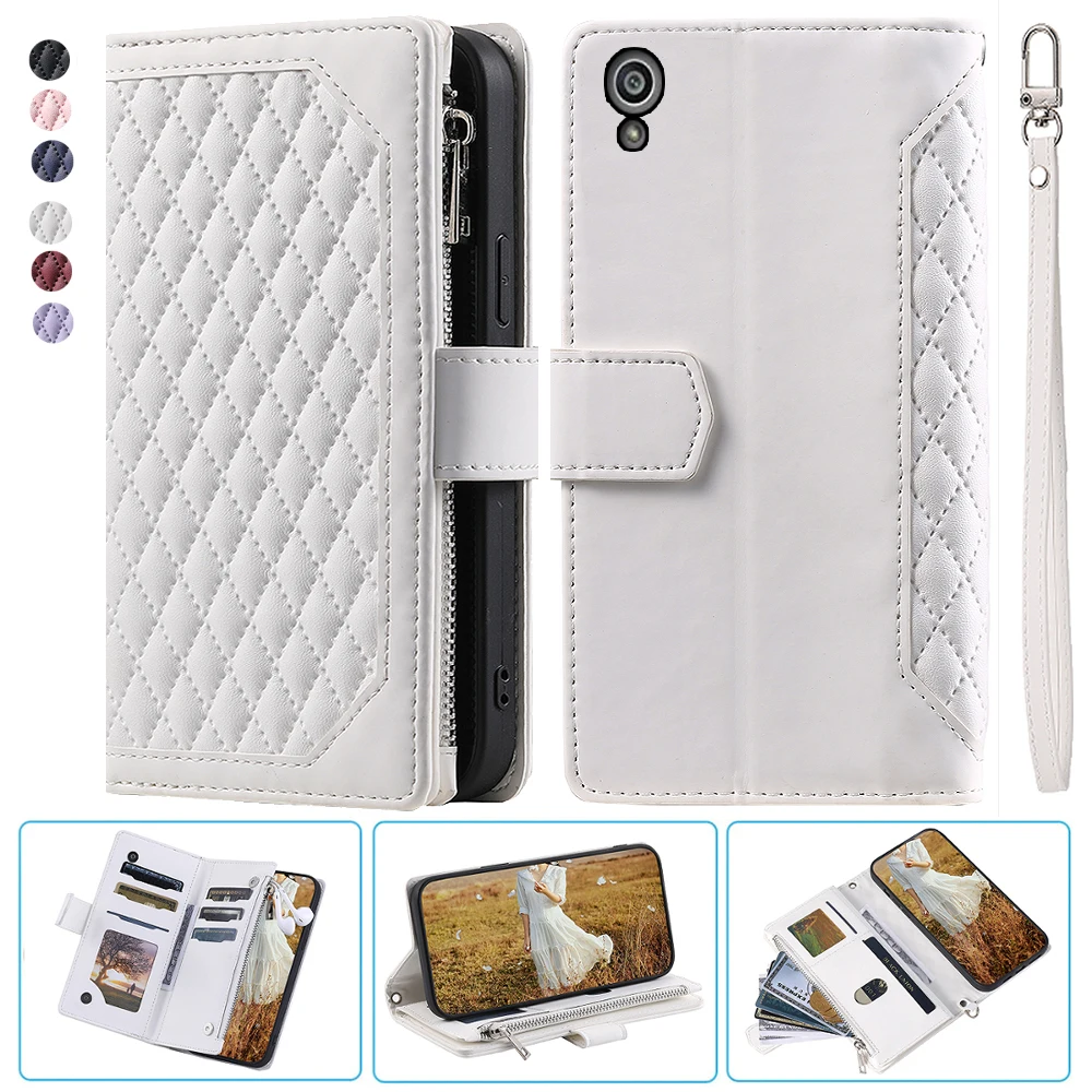 

For Sony Xperia Z3 Fashion Small Fragrance Zipper Wallet Leather Case Flip Cover Multi Card Slots Cover Folio with Wrist Strap