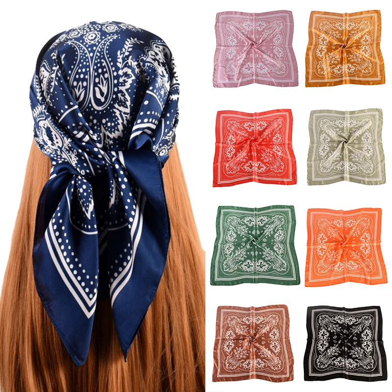 

Женский шарф для волос, шейный платок, шарфы, цветок кешью, атласная Маленькая шаль, хиджаб с принтом, шарф, повязки для волос, ленточная повязка на голову, шейный платок