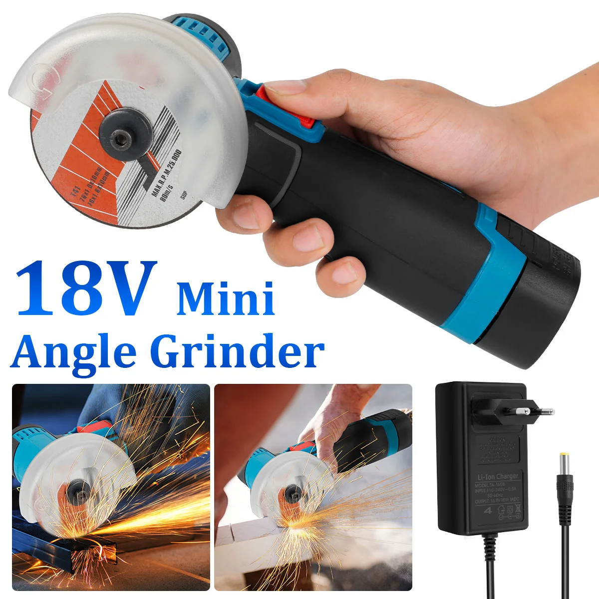 Mini Angle Grinder 18V 9000rpm Professional Small Angle Grinder Tool with 1/2 Battery and 2 Discs Electric Grinder Machine Power