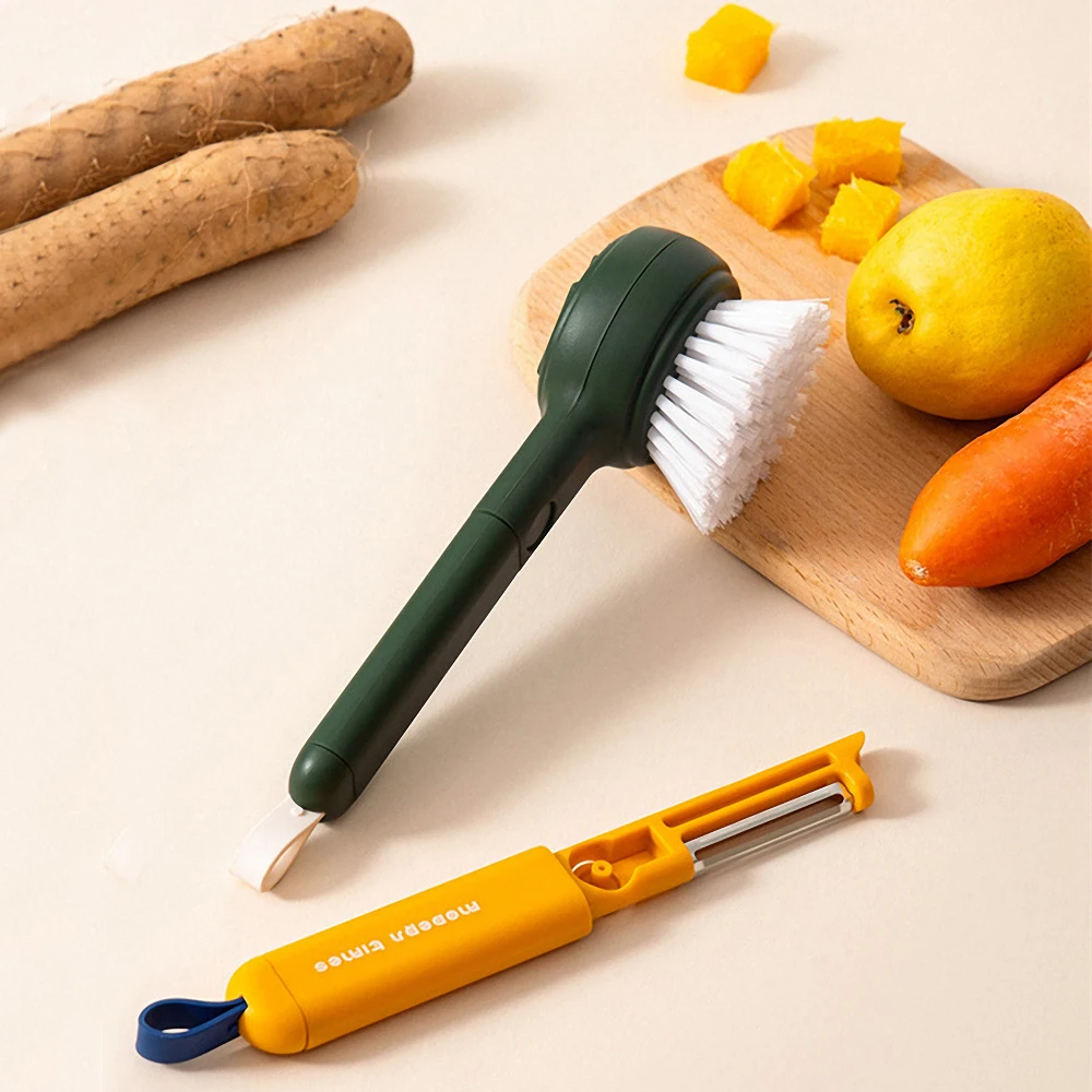 

Multifunctional Fruit Vegetable Cleaning Brush Orange Potato Peeler Fruit Knife Hanging Storage Brushes Kitchen Gadgets